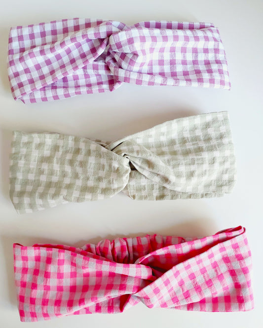 Lily headband lavender, fuschia, sage gingham 